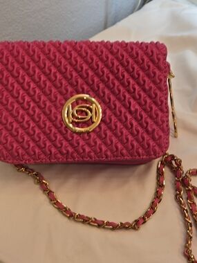 Woven Quilted Pink Crossbody Shoulder Bag with Gold Chain